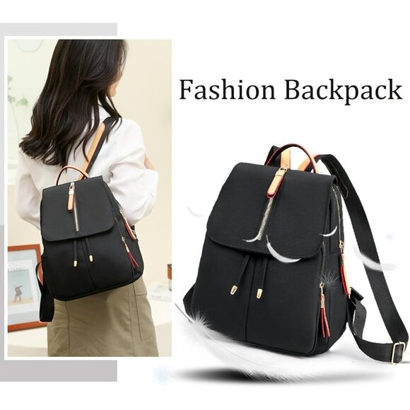 Women\'s Black 5 Small Nylon Backpack Trendy Purse Lightweight Shoulder Bag